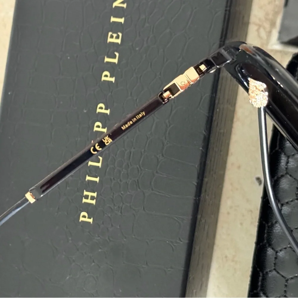 New! Philipp Plein Queen SPP065S Col.0700 Glossy Black Sunglasses, Authentic